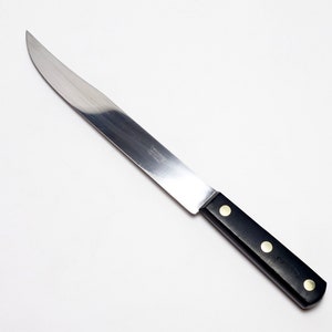1950&#39;s Veritable Sabatier Thiers France Inox Hand Forged Ebony Scales Full Tapered Tang Chefs Cooks Yatagan Carving Slicing Knife