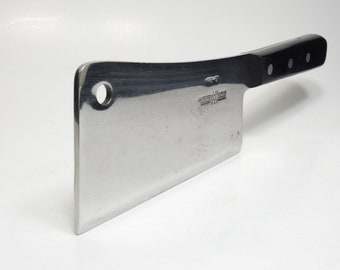 Vintage J. A. Henckels Twins Solingen Germany Carbon Steel Wood Handle Heavy Duty Chefs Cleaver Knife Henckels Butcher Meat Cleaver Knife