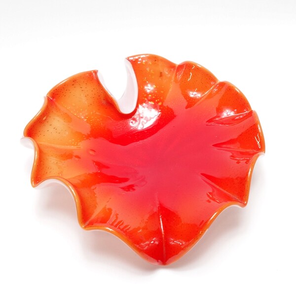 arancia metà secolo fratelli toso murano italia soffiato a mano forma libera infuocato tramonto foglia oro inclusioni arte vetro foglia sigaro ciotola caramelle piatto