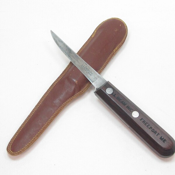 1940's  L. L. Bean Inc. Freeport Maine Forged Carbon Steel Walnut Handle Bird Trout Boning Knife & Original L. L. Bean Sheath #2