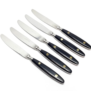 1950&#39;s Masterpiece Japan Forged Integral Stainless Full Tang Ebony Composite Scales Semi-Serrated 5 Piece Steak Knife Set