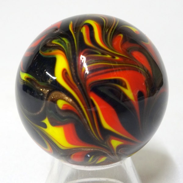 Vintage Flaming Hot Ketchup and Mustard With Gold Lutz 1.57" Hand Blown Abstract Contemporary Art Glass Marble