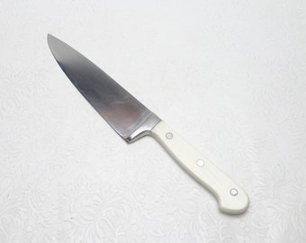 Vintage Wusthof Classic Solingen Alemania Totalmente forjado Full Tang White Scales Inoxidable reforzado 11" Chefs Cuchillo Garantía de por vida