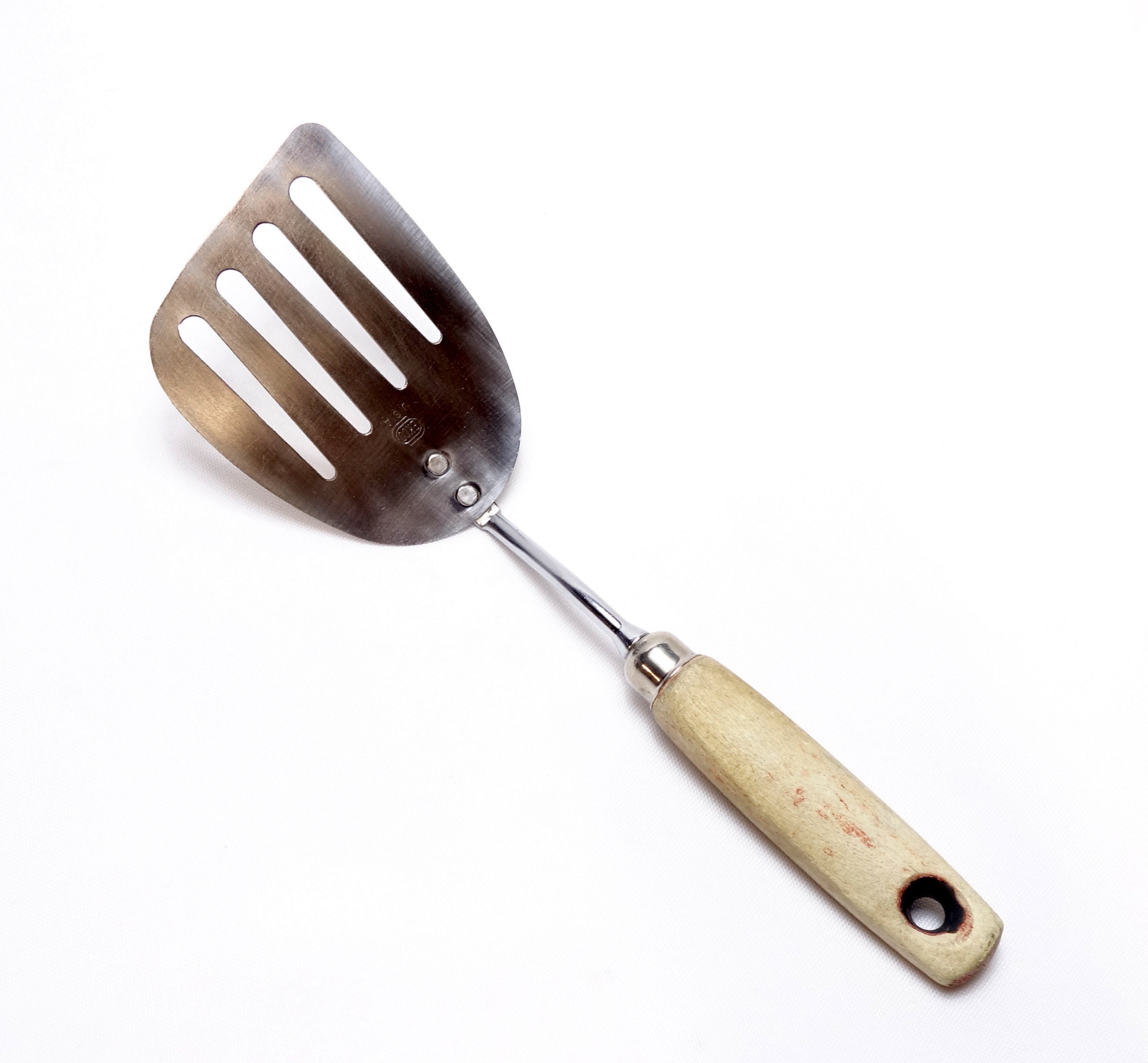 Vintage RARE EKCO Chromium Plated Short Angled Slotted Spatula With Black  Chippy Wood Handle 9 Ekco Short Slotted Spatula 