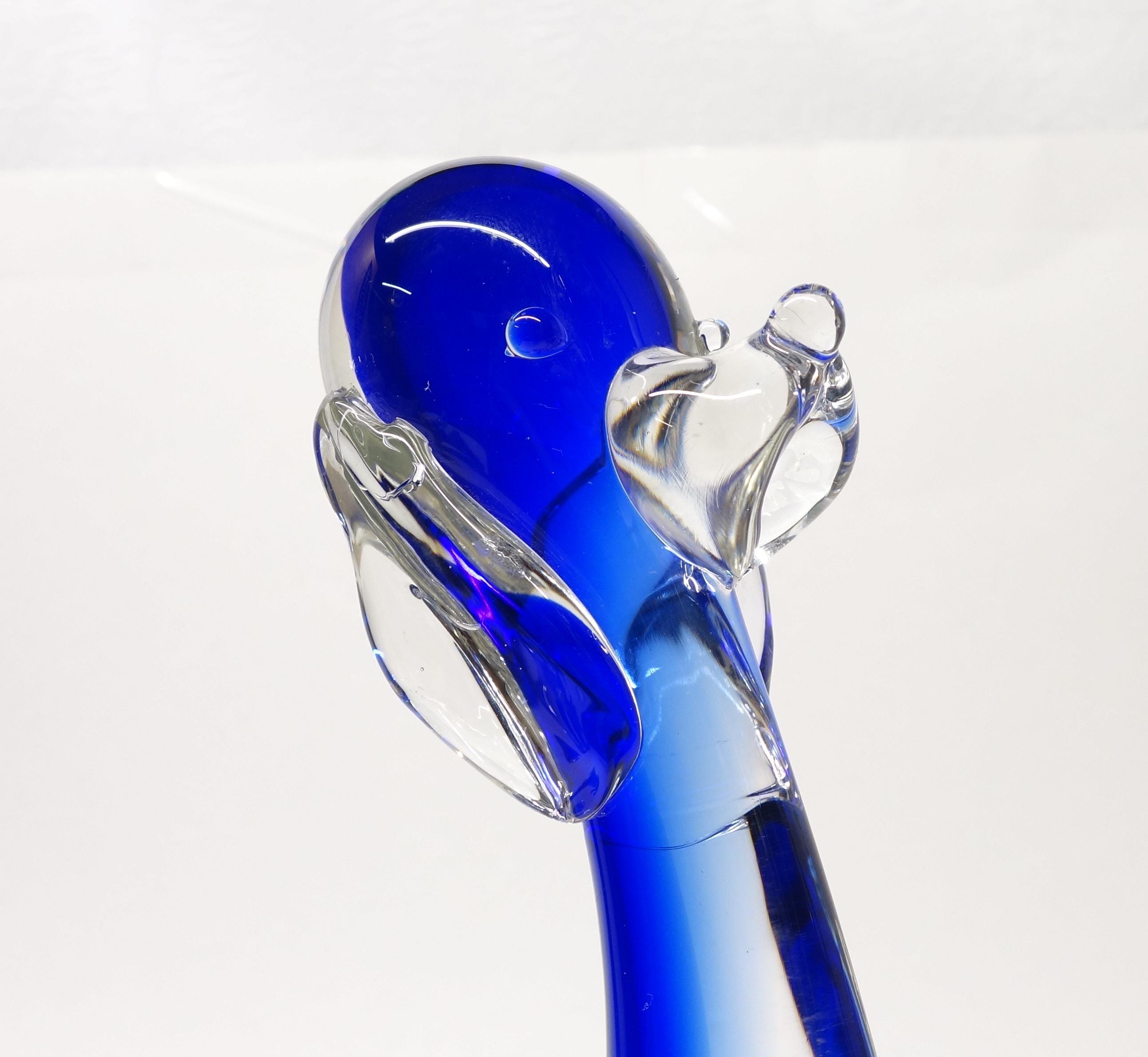 Vintage Murano Cobalt Blue Sommerso Style Hand Blown 11.75" Long Neck Puppy Dog Art Glass Sculpture Mint