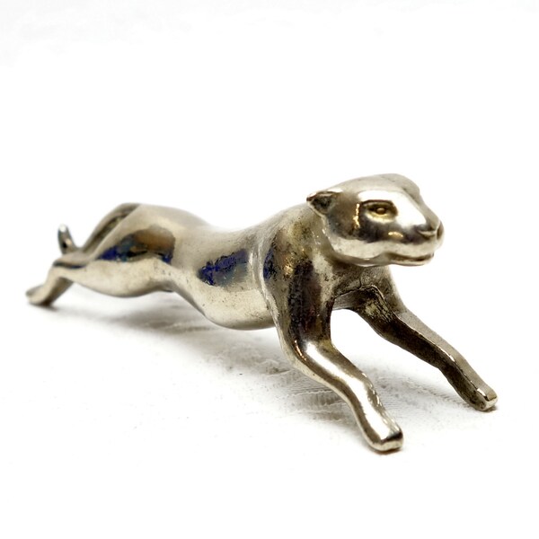 Poggiaposate Jaguar Puma in stile Art Déco francese della metà del secolo placcato argento
