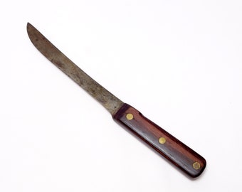 Cuchillo de procesamiento de deshuesado de corte de carnicero de 12" con escamas de palisandro de acero forjado con alto contenido de carbono de los años 40