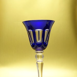Vintage Nachtmann Germany Tosca Cobalt Blue Cut To Clear Paneled Mouth Blown Faceted Stem 24% Lead Crystal Wine Hock Goblet Gift For Her