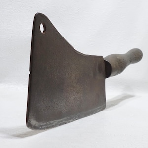 1800s Cast Steel Turned Wood Handle 20&quot; Butcher&#39;s 3 lb. 9 oz. Slaughterhouse Hog Beef Lamb Rib Splitter 10&quot; Blade Processing Meat Cleaver