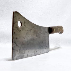 Vintage Foster Bros. Meat Cleaver: Solid Steel 14.75&quot; Butcher Knife, Walnut Handle