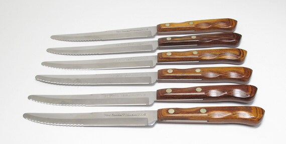 Stainless Steel Steak Knife Set, Vintage 1960s Hollow Ground