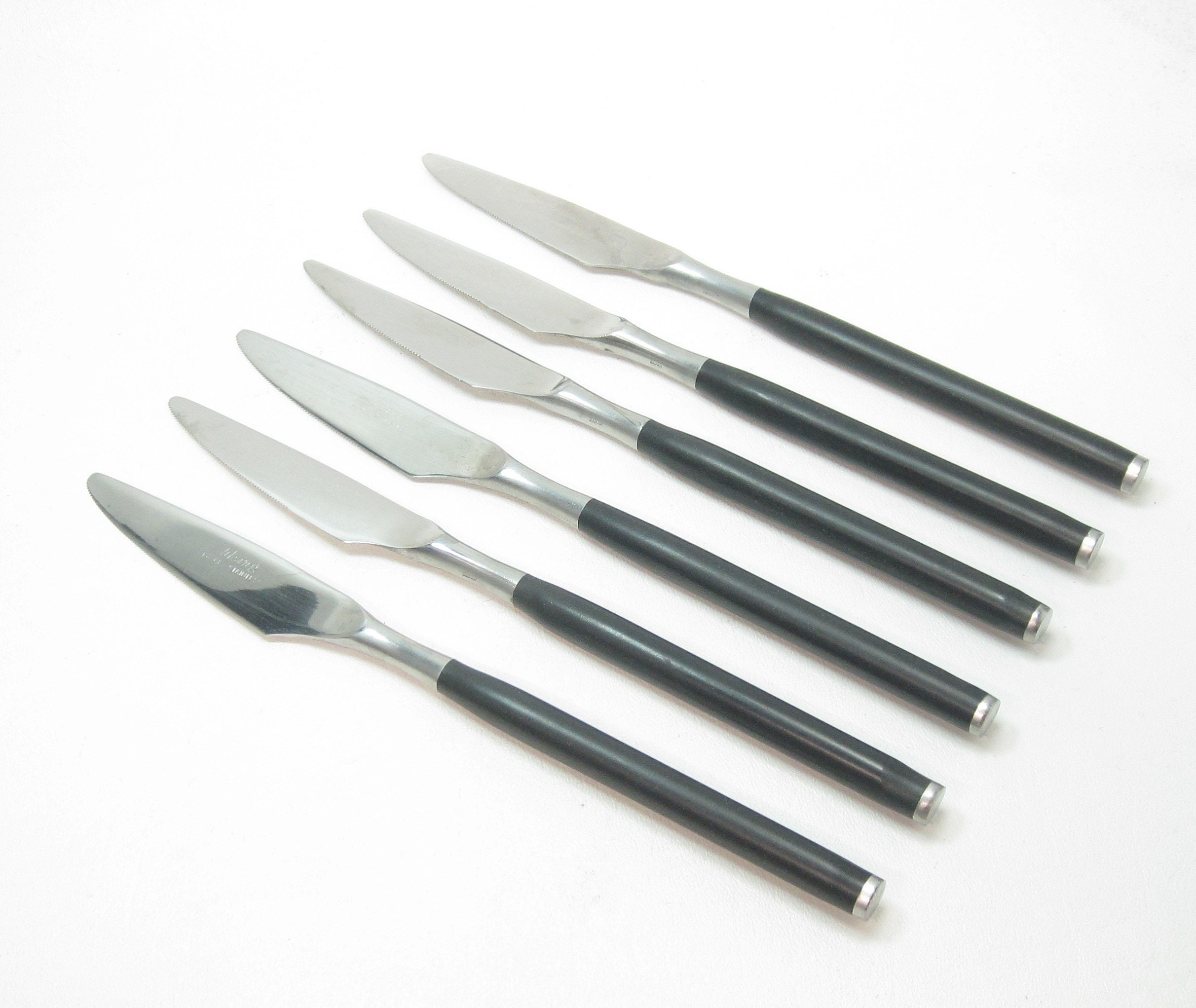 Viking Steak Knife Stainless 4.5 Serrated Tip Wood Handle Full Tang Vtg  Japan
