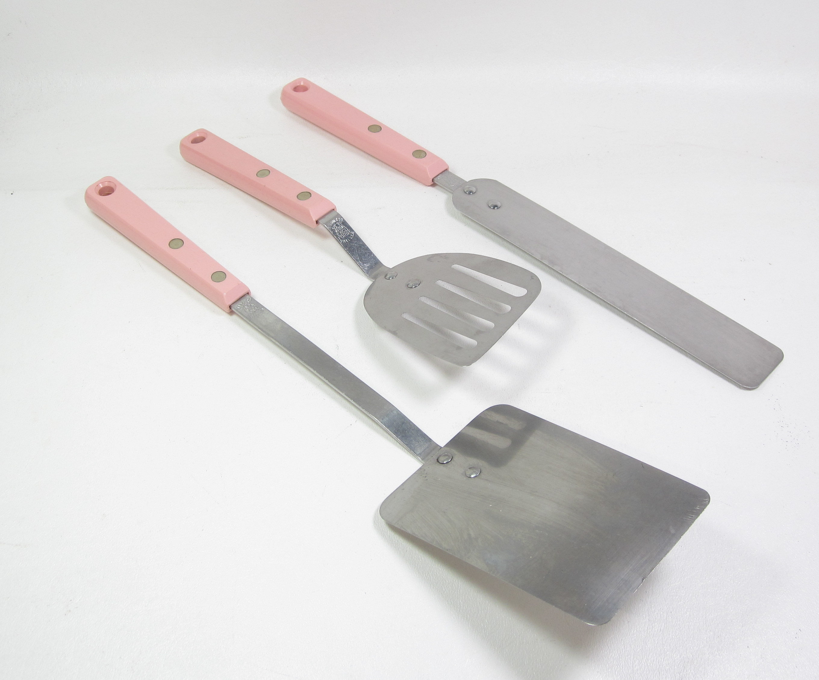 Vtg ACE Masher, Icing Spatula/ Spreader & Ladle Pink/ Stainless Steel USA  Cook