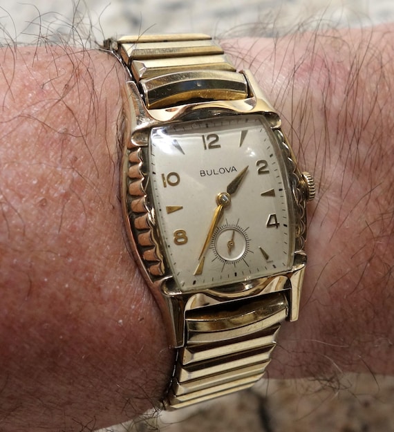 1959 Bulova Senator Art Deco Watch: 10K RGP Tonneau Case, Original