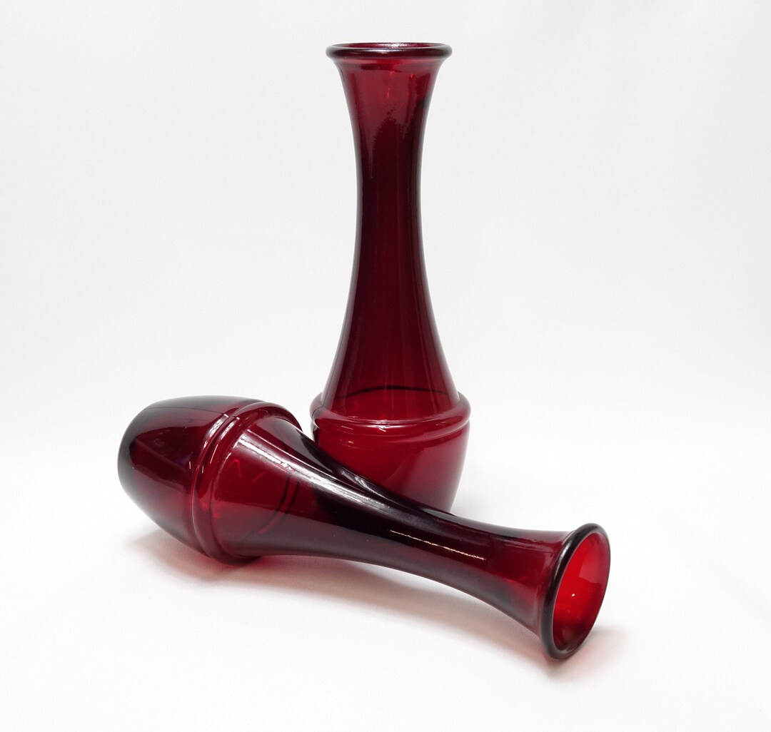 Vintage Pair of Matching 9 Ruby Red Glass Bud Vases Etsy