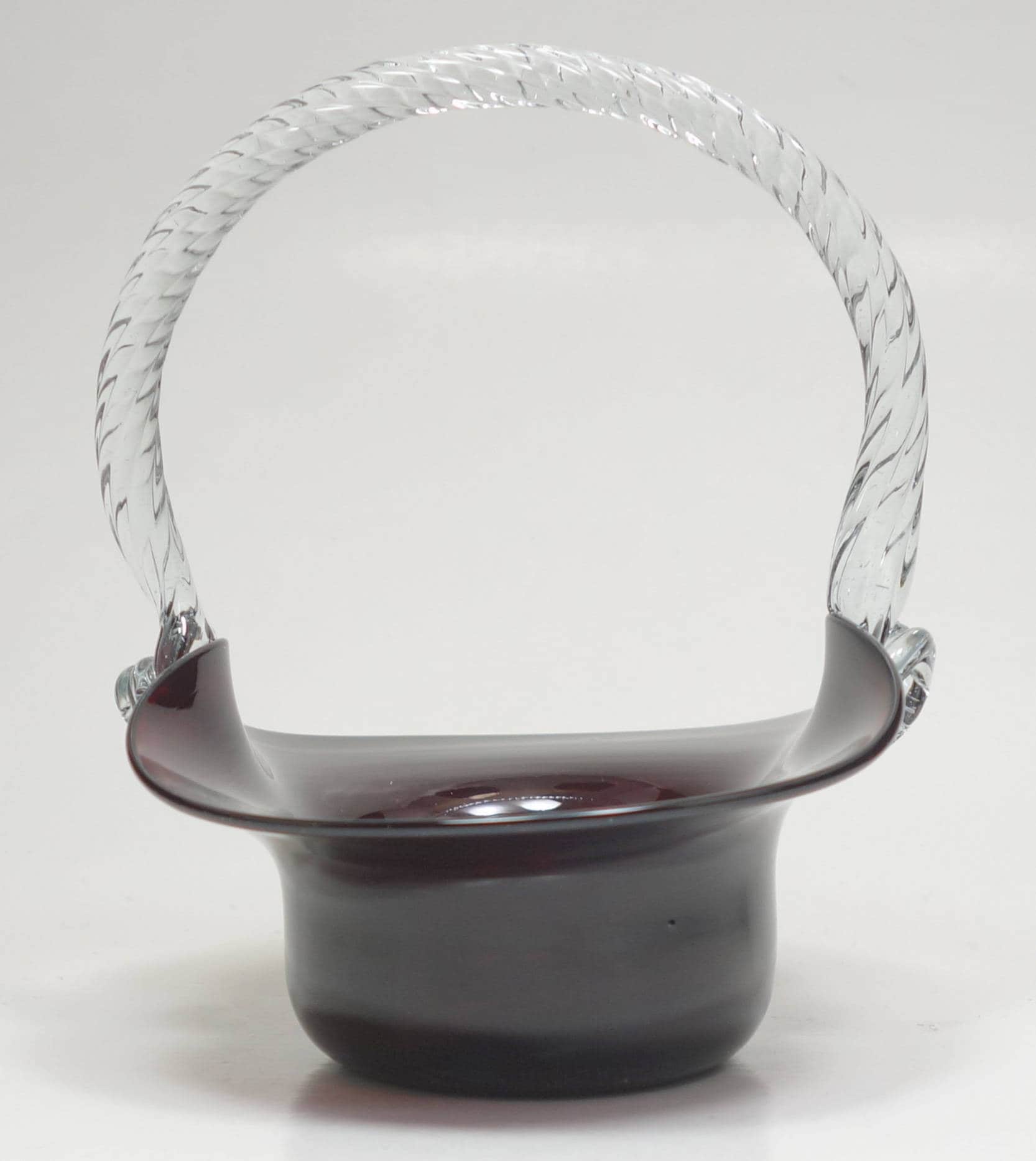 Vintage Ruby Red Art Glass Basket Twisted Glass Handle Hand Etsy