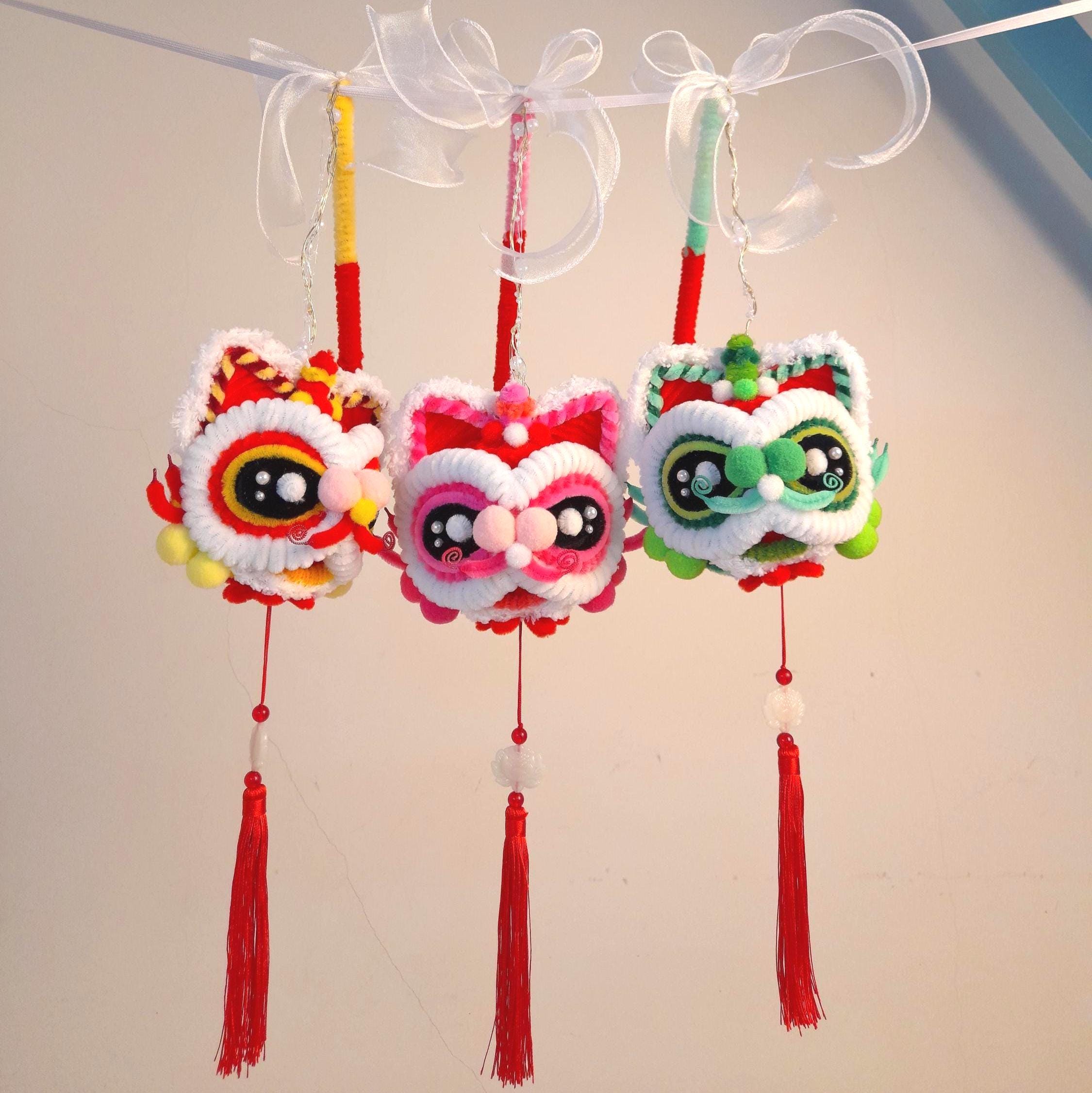 Handmade Pipe Cleaner Lion Dance Lantern Hanging Decor, Lunar New