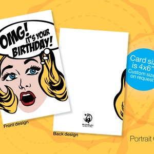 Druckbare Geburtstagskarten, Retro, Pop Art Geburtstagskarte, Instant download Geburtstag, OMG Karte, Cartoon Geburtstagskarten, Freundschaftskarten