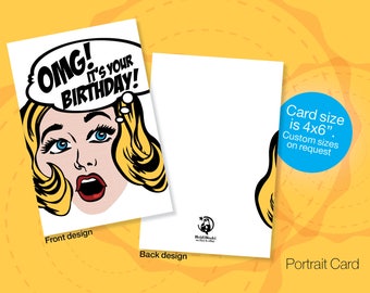 Printable BIRTHDAY Cards, Retro, Pop Art Birthday Card, Instant download Birthday, OMG card, Cartoon Birthday Cards, Friendship Cards