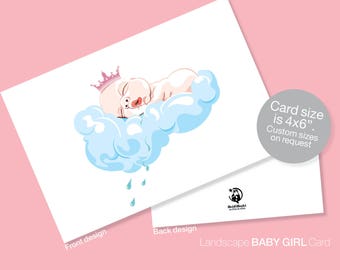 Printable BABY SHOWER Card, New Baby, It's a Boy, It's A Girl, Instant download, Baby Girl, Baby Boy, Sleeping baby, Cloud