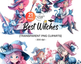 Mejor conjunto de PNG de brujas de Halloween / Clipart de Halloween espeluznante, lindo y caprichoso / Clipart de brujas / Elementos de Halloween
