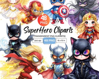 Majestic Superhero Clipart PNG Set | Cute Chibi characters Clipart | Playful Clipart | Whimsical Clipart | Premium Clipart | Commercial Use