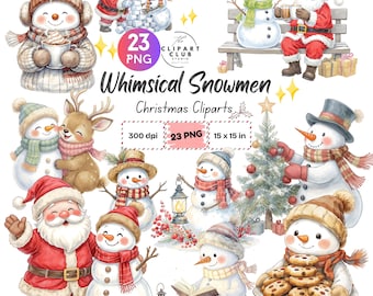 Whimsical Snowmen Christmas png Set | Whimsical Cute characters Whimsical Christmas Clipart | Clipart Design | Christmas Elements