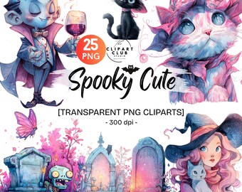 Spooky-Cute Halloween PNG Set | Spooky Whimsical Halloween Clipart | Witchy Pumpkin & Ghost | Halloween Elements