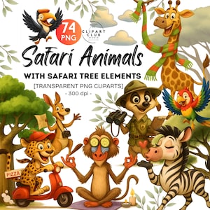 Rolig kreativ safaridjur clipart PNG-set | Söta djurfigurer clipart | Lekfull clipart | Rolig clipart