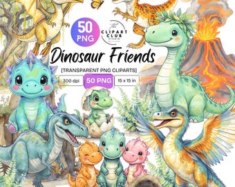 Dinosaur Friends Clipart PNG Set | Premium Clipart | Cute characters Clipart | Playful Clipart | Whimsical Clipart | Commercial Use