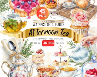 Watercolor Afternoon Tea Clipart PNG Set | Premium Clipart | Tea Clipart, Tea pot, Tea cup | Bakery clipart, Bread, cake, | Commercial Use