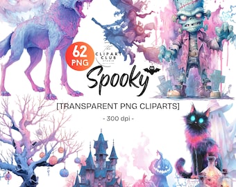 Bundle Spooky-Cute Halloween PNG Set | Spooky Whimsical Halloween Clipart | Witchy Pumpkin & Ghost | Halloween Elements