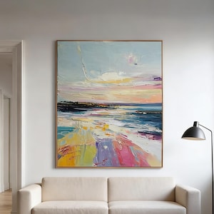 Abstract sunset seascape painting, Original Colored Landscape Painting, Large canvas, Rectangular canvas