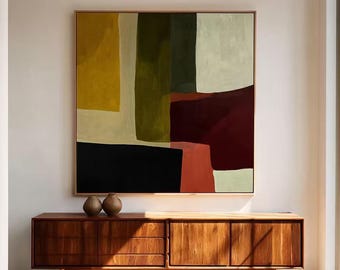 Original multi-color block patchwork oil painting, Minimalist-style paintings, Kitchen decorations, Geometric art