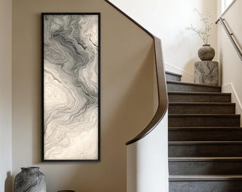 Abstract water ripple painting, Black and gray texture art, Vertical decoration,Kitchen decoration