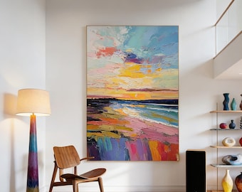 Abstract original colored landscape painting,Rectangular painting, Large oil painting,Colorful decoration,Living room art
