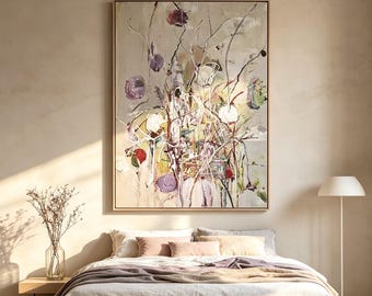 Original wabi sabi style abstract graffiti canvas oil painting, Suitable for bedrooms and living rooms, Features a thick textured finish