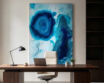 Original abstract oil painting with an oceanic wash effect, Large decorative art for the living room, Living room office art