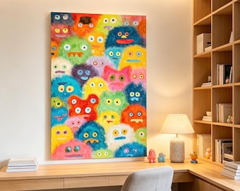 Original "dopamine style" monster-themed oil painting for the home, Graffiti-style art,Suitable for any occasion