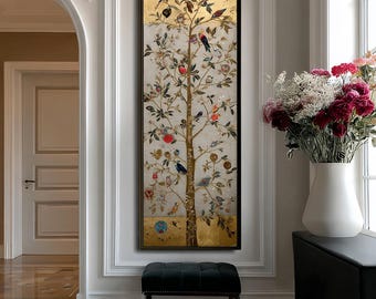 Canvas met vogels en bloemen, verticaal schilderij, voor woonkamer, slaapkamer versieren: