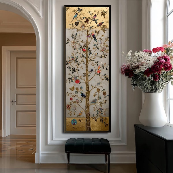 Vogel und Blumen Leinwand, vertikale Malerei, für Wohnzimmer, Schlafzimmer dekorieren