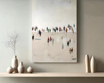 Original Textured Oil Painting, Abstract Figures, Studio decoration, Rectangular art