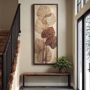 Plant textured wall art, Earth toned decorations, Long and narrow wall art, Large living room decor