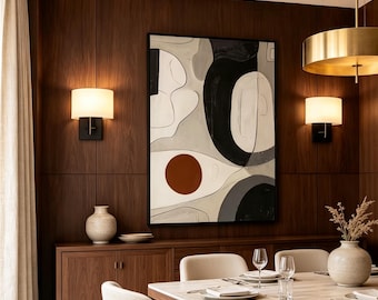 Original black and brown oil painting for walls, Canvas art, Dining room oil painting, Rectangular art