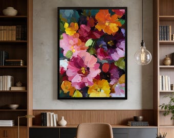 Original multi-colored flower oil painting, Rectangular art, Colorful decorations,restaurant decorative painting