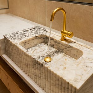 Large Calacatta Marble Sink: Custom Vessel Sink, Hand Carved Bathroom Vanity Top