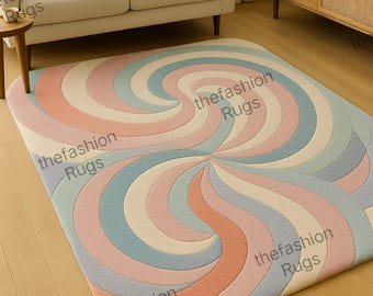 Abstract Swirl Area Rug Pastel Color Carpet Modern Living Room Decor Soft Bedroom Rug Aesthetic Home Decor Floor Mat 3x5 4x6 rug,
