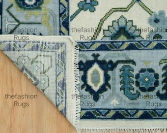 Handmade Turkish Oushak Design | Hand-Knotted Area Rug | Soft Pastel Blue & Green Home Decor Carpet, 8x10 -9x12 Feet