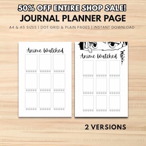 Anime Watched Tracker Printable | Watchlist Journal | Otaku Digital Planner | A4 A5 PDF Digital Download