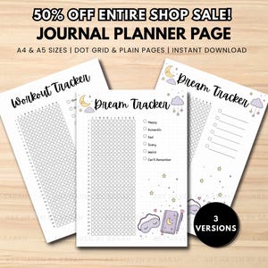 digital drömspårare, digital drömfilspårare, drömspårare natt | bullet journal vanespårare sidor | Planeringsmall PDF A4 A5